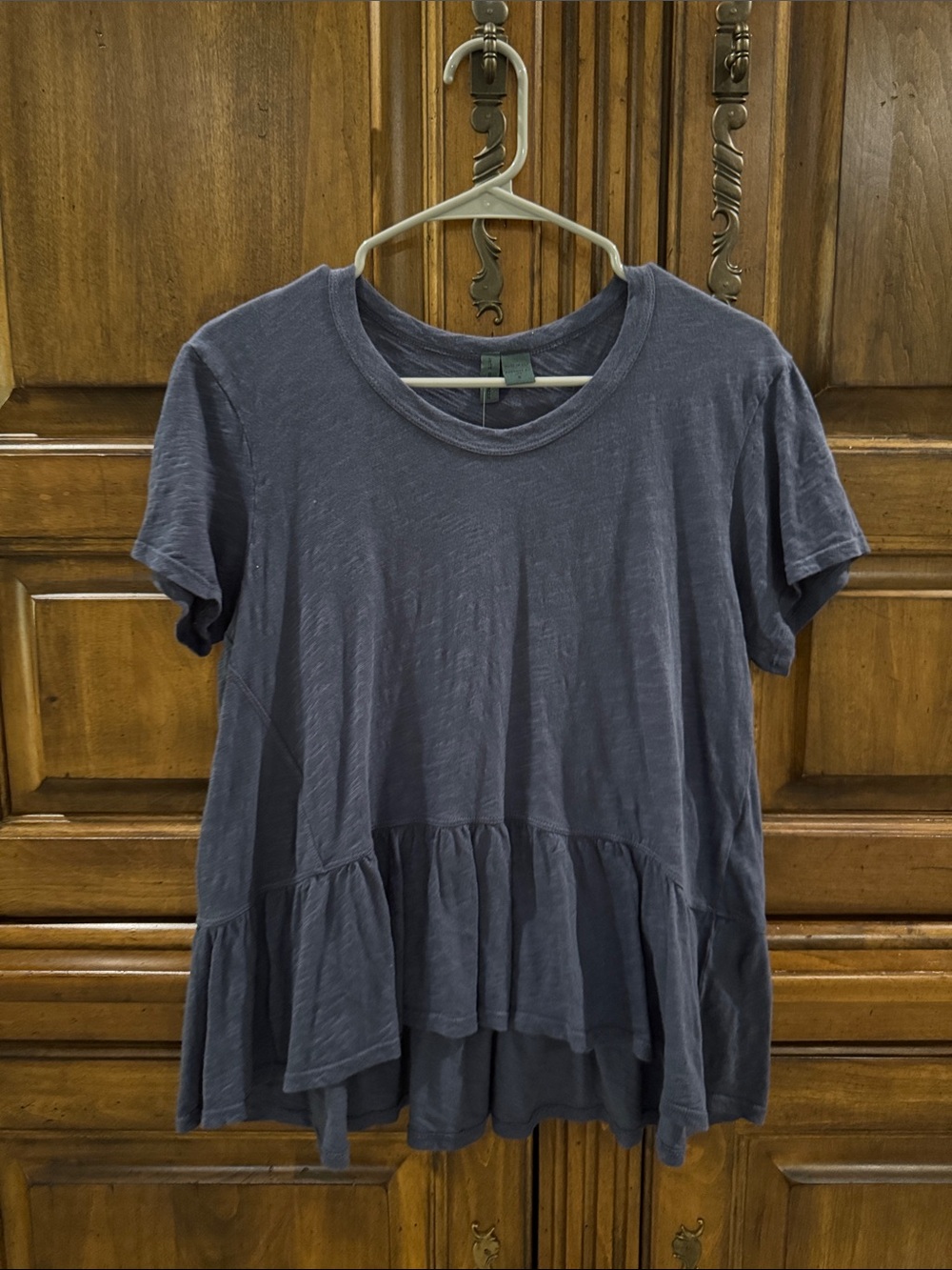 Anthropologie Slate Blue Ruffle-Hem Short Sleeve Top - NWT - Small